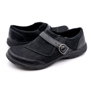 Merrell Leather Casual Slip On Moc Toe Strap Accent Womens Black Size 6.5 Used